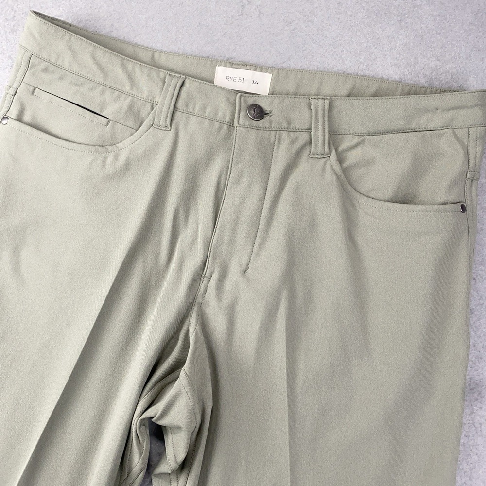 Rye 51 Voyager Mens 33x28 Green Flat Tech Blend Golf Performance Chino Pants